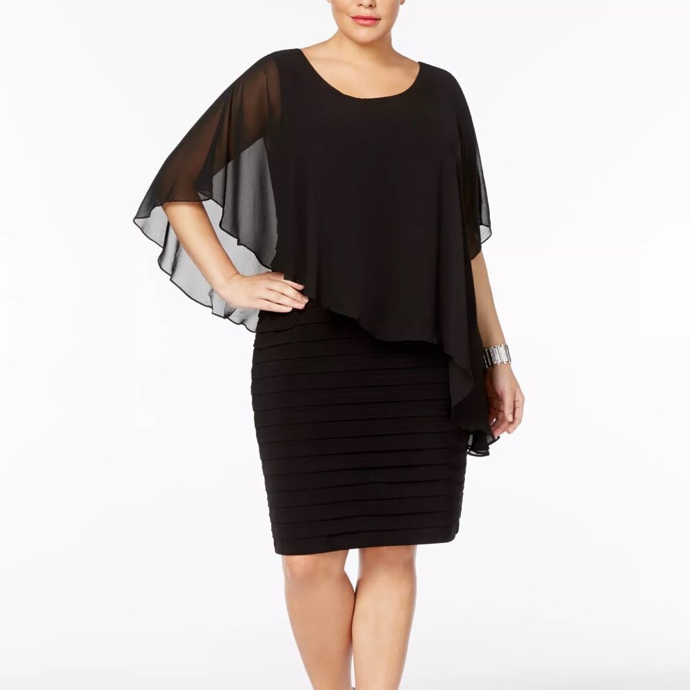Betsy & Adam Chiffon Capelet Sheath Dress Black Plus Size 18W